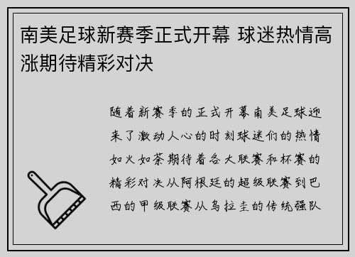 南美足球新赛季正式开幕 球迷热情高涨期待精彩对决