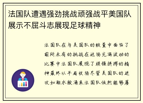 法国队遭遇强劲挑战顽强战平美国队展示不屈斗志展现足球精神